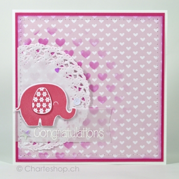 Baby-Karte Elefant pink-rosa