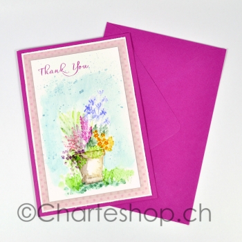 Karte Thank you pink mit Blumen