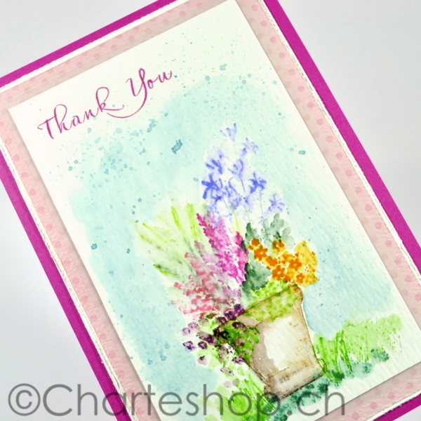 Karte Thank you pink mit Blumen